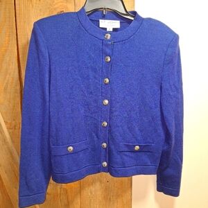 A St John Collection by Marie Gray Navy Blue Santana Knit Cardigan sweater.